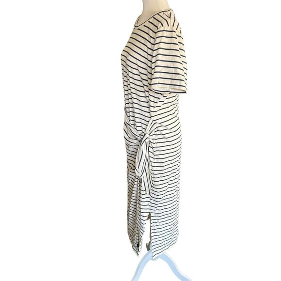 Evereve Cassie Dress Ivory Navy Stripes Faux Wrap XL Sailorchic Fishermancore - Picture 3 of 11